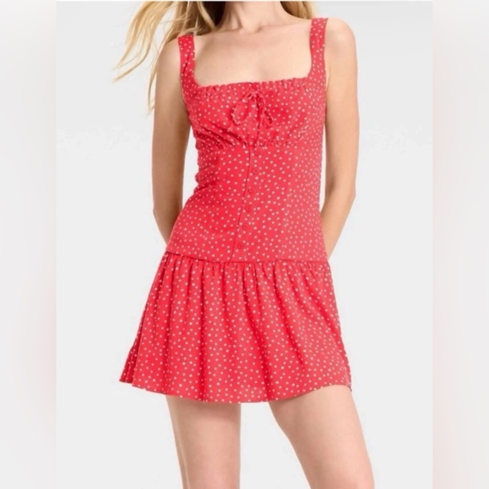 Wild Fable Red White Novelty Star Sleeveless Sweetheart Mini Dress Size Small